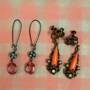 Vintage Pink and Orange Dangle Earrings
